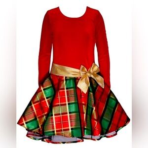 NWT Girls Red Velvet Bodice and Tartan Plaid Flair Skirt  Dress 12Y